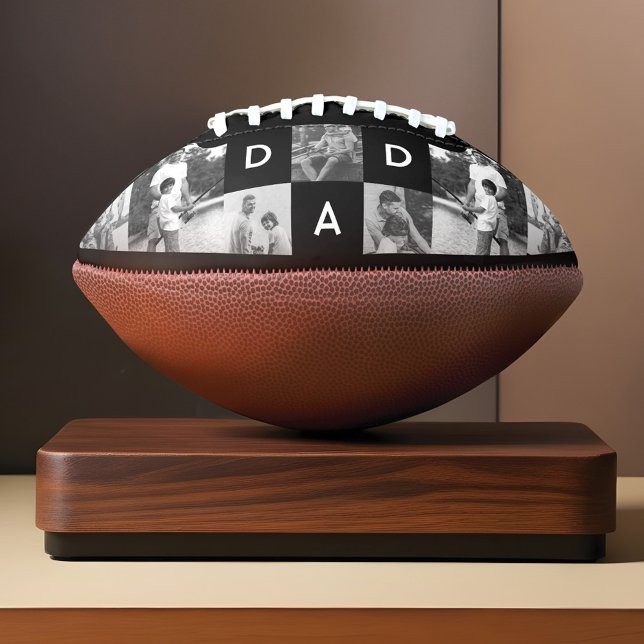 Ballon De Foot Bonne Fête des pères Papa Grille photo noir et bla (Happy Fathers Day Dad Black & White Photo Grid Football)