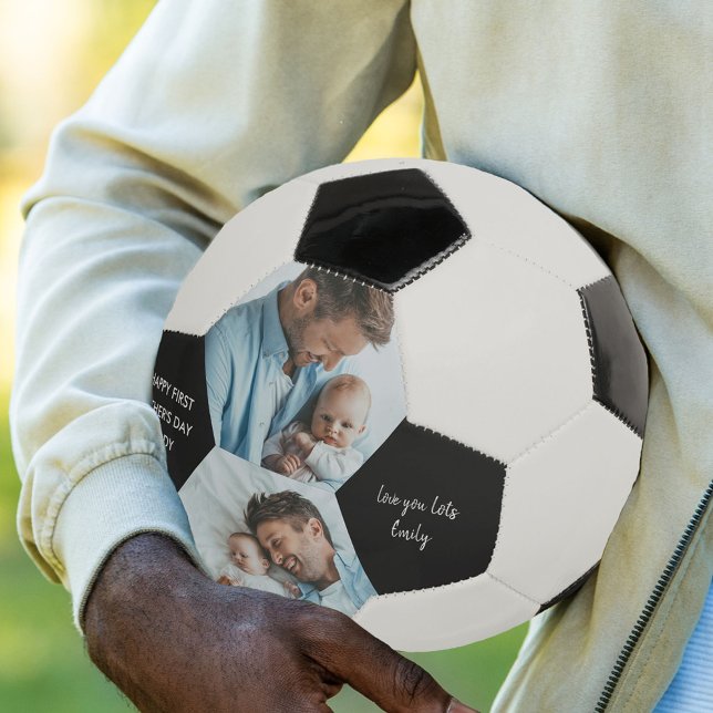 Ballon De Foot Bonne première Fête des pères papa 2 photo personn (Créateur téléchargé)