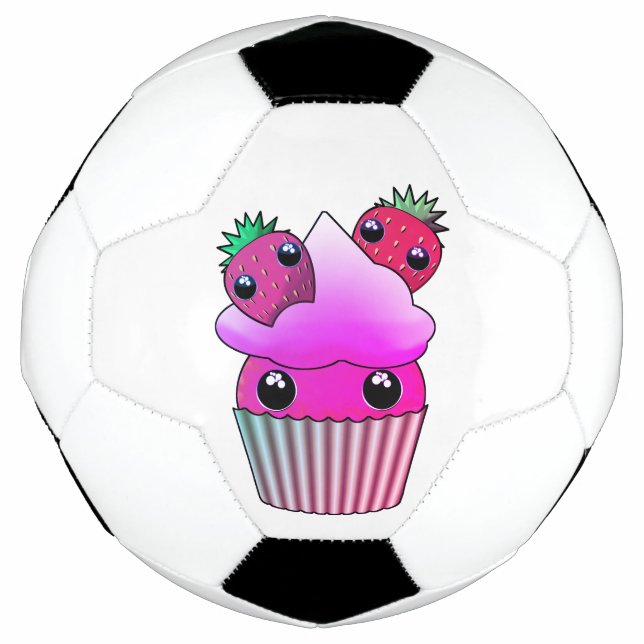 Ballon De Foot Boule de football avec cupcake à la fraise kawaii (Devant)