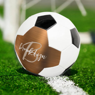 Ballon De Foot Brûlé Orange brossé Métal Tan Script Monogramme