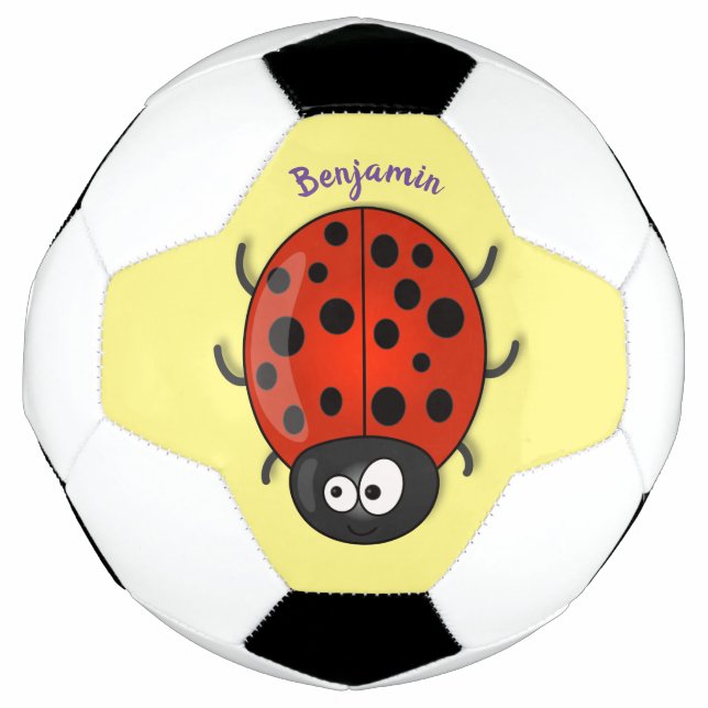 Ballon De Foot Caricature de coccinelle rouge joyeux (Devant)