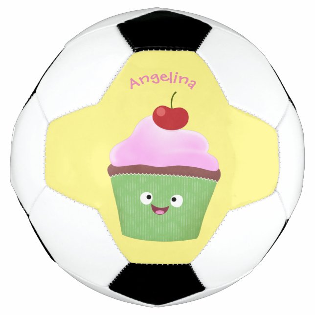 Ballon De Foot Caricature de cupcake joyeux (Devant)