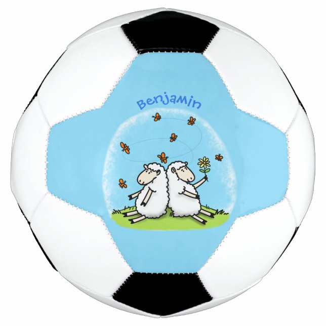 Ballon De Foot Caricature de moutons mignons amis et papillons (Devant)