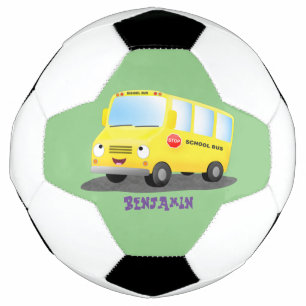 Ballon De Foot Caricature du bus scolaire jaune joyeux
