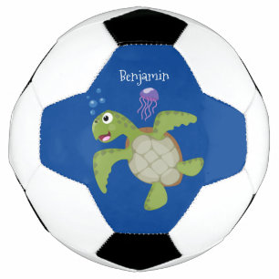 Ballon De Foot Caricature joyeuse de tortue de mer verte mignonne