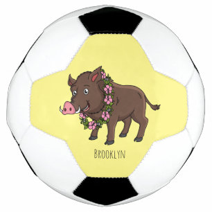Ballon De Foot Caricature mignonne sanglier et fleurs