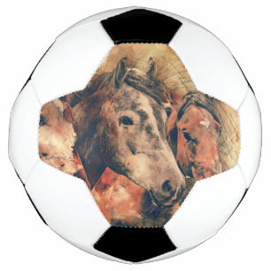 Ballon De Foot Chevaux Peinture d'aquarelle artistique
