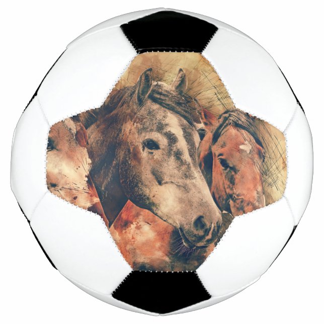 Ballon De Foot Chevaux Peinture d'aquarelle artistique (Devant)