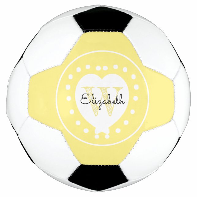 Ballon De Foot Chic Noir Jaune Initial Monogramme Coeur blanc (Devant)