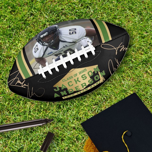 Ballon De Foot Classe de 2025 Photo Autograph Keepsaké Black Gold (Class of 2025 Photo Autograph Keepsake Black Gold Football)