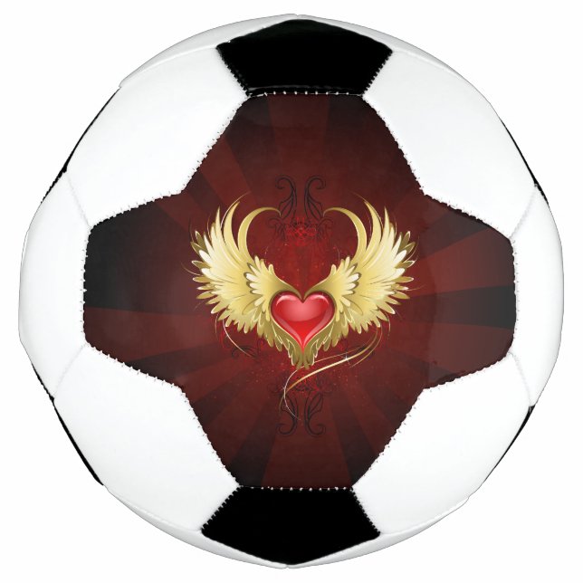 Ballon De Foot Coeur rouge avec ailes d'or (Devant)