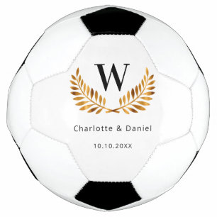 Ballon De Foot Couronne de laurier monogramme or noir blanc de ma