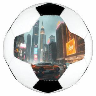 Ballon De Foot Cyberpunk Skyscrapper City Cars