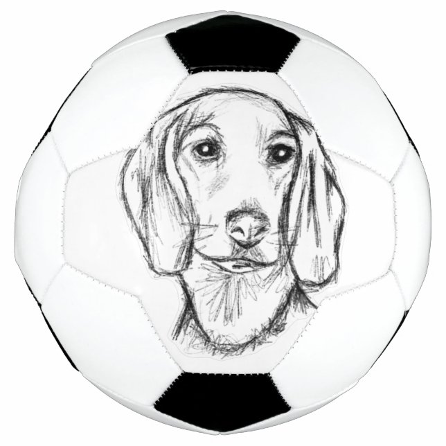 Ballon De Foot dachshund hand drawn sketch black white puppy dog  (Devant)