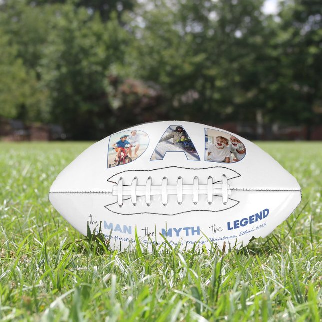 Ballon De Foot DAD Myth Homme Légende Blue Gradient Photo (Easily personalize this DAD the man football with your photos & name for a unique Father's Day gift)