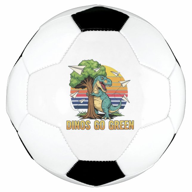 Ballon De Foot Dinos Go Green – Retro Eco Dinosaur Design (Devant)
