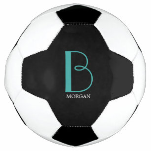Ballon De Foot DIY Large Monogram & Name, Teal/White Text, Black