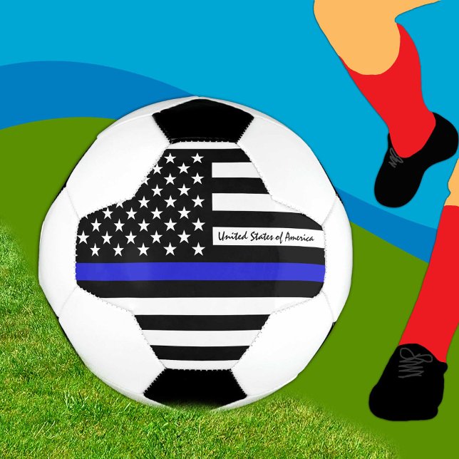 Ballon De Foot Drapeau de la Ligne Bleue Mince et Football USA (Créateur téléchargé)