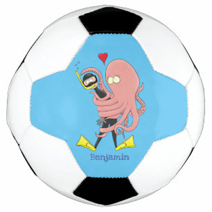 Ballon De Foot Drôle pieuvre embrasse plongeur dessin animé humou