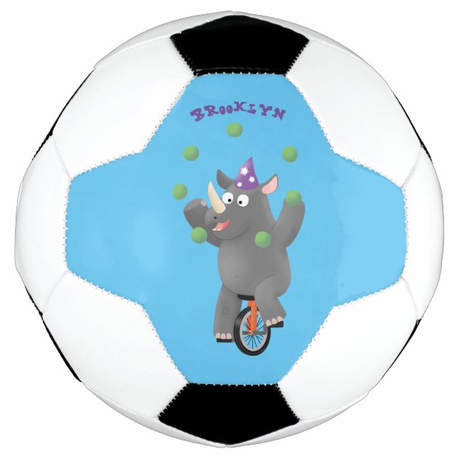 Ballon De Foot Drôle rhinocéros mignon jonglant sur monocycle (Devant)