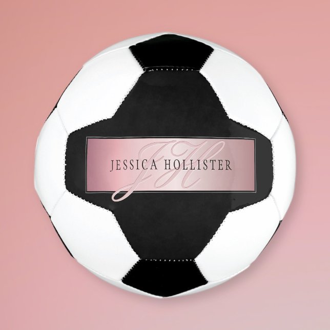 Ballon De Foot Elégant Blush Faux Rose Gold | Nom et initiales (Créateur téléchargé)