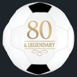 Ballon De Foot Elégant Gold 80th & Legendary Birthday<br><div class="desc">Elégant Gold 80th & Legendary Birthday Soccer Ball. Célébrez une étape vraiment légendaire avec cette élégante boule de football à 80 ans. Ce design est parfait pour honorer un être cher lors de sa journée spéciale. La disposition intemporelle et la finition faux métallique lui confèrent un look haut de gamme...</div>