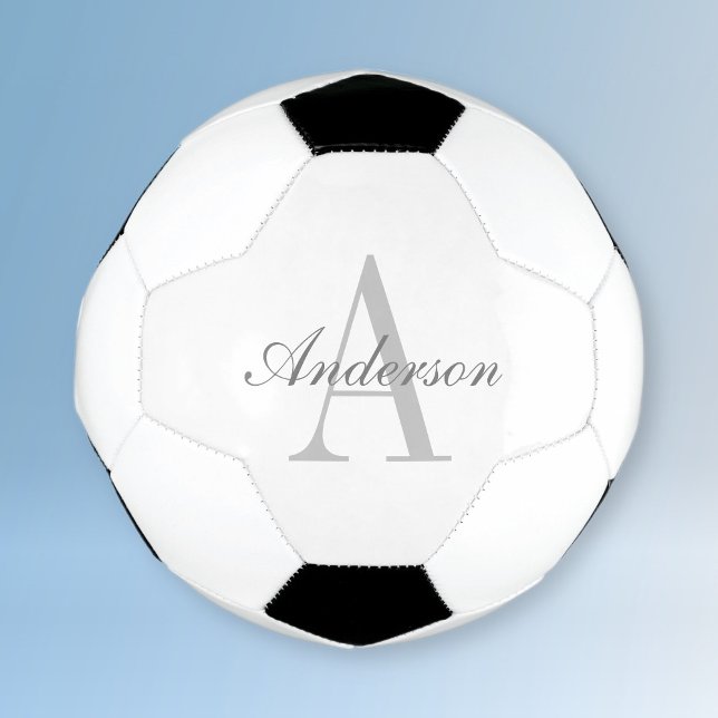 Ballon De Foot Élégant Monogramme blanc et gris (Créateur téléchargé)
