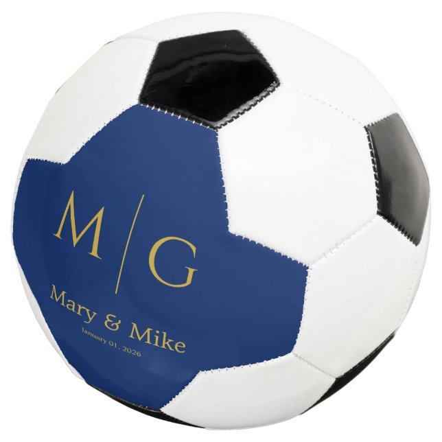 Ballon De Foot Élégant Monogramme Couple Nom Navy (3/4)