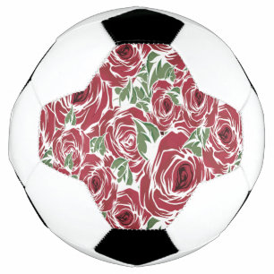 Ballon De Foot Elégant Motif Rose Vintage - Rouge & Vert Floral