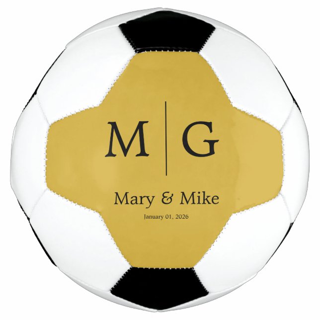 Ballon De Foot Élégant Nom de Couple Monogrammé Métallic Or (Devant)