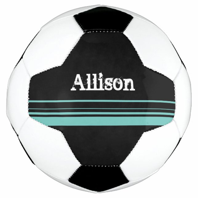 Ballon De Foot Fille Turquoise Noir rayé Personnalisé (Devant)