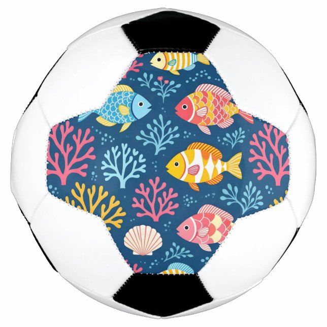 Ballon De Foot Fish and coral nautical blue (Devant)