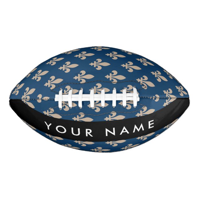 Ballon De Foot Fleur de Lis, Beige on Navy Blue, Royal, Your Name (Devant)