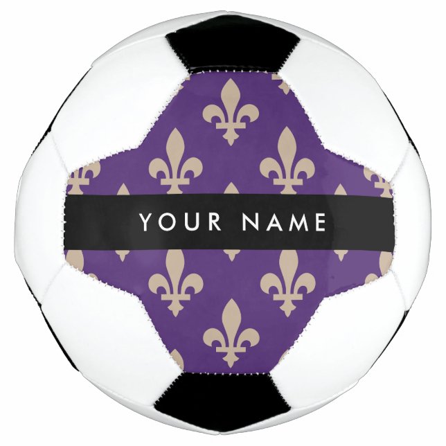 Ballon De Foot Fleur de Lis, Beige on Purple, Royal, Your Name (Devant)