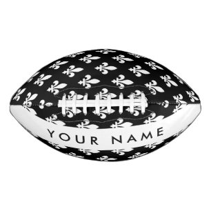 Ballon De Foot Fleur de Lis, Blanc sur Noir, Blanc, Votre Nom