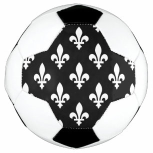 Ballon De Foot Fleur de Lis Motif, Royal French, Blanc sur Noir
