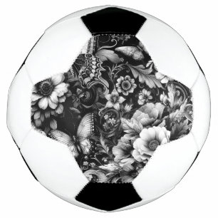Ballon De Foot Fleurs Antiques Monochromes avec Papillons