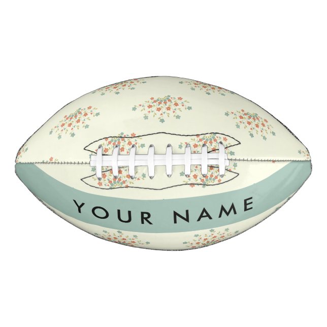 Ballon De Foot Fleurs bleues et rouges, Bleues, Votre nom (Devant)