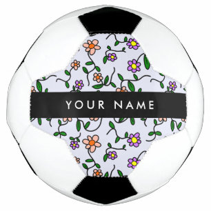 Ballon De Foot Fleurs Colorées, Fond Bleu, Noir