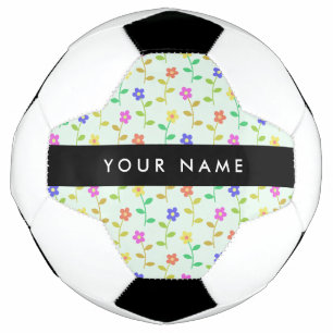 Ballon De Foot Fleurs Colorées, Fond Vert Clair, Noir