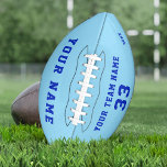 Ballon De Foot Football bleu personnalisé avec nom Numéro d'équip<br><div class="desc">Football bleu personnalisé avec nom, numéro et nom d'équipe. Personnalisez-le avec votre nom, nom d'équipe, numéro et année - facultatif. Le texte est une typographie blanche tendance sur un arrière - plan bleu. Vous pouvez modifier n'importe quel texte sur le football ou l'effacer. Un cadeau parfait pour les joueurs de...</div>