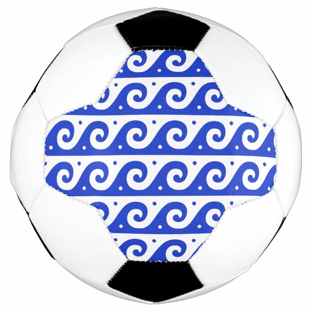 Ballon De Foot Fret grec, Motif d'onde méditerranéen, Bleu (Devant)