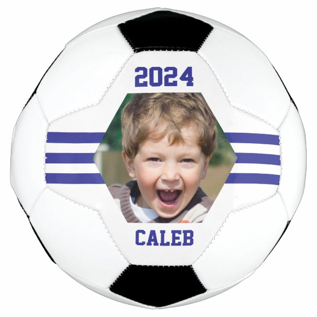 Ballon De Foot Garde photo personnalisée Royal Blue Stripes (Devant)