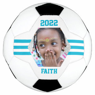 Ballon De Foot Garde photo personnalisée Turquoise bandes