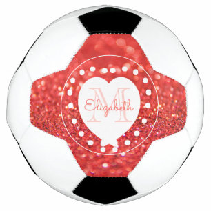 Ballon De Foot Girly Monogram Coral Parties scintillant Bokeh Whi