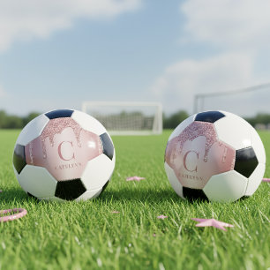 Ballon De Foot Girly Rose Gold Sparkle Dripping Glitter Monogram