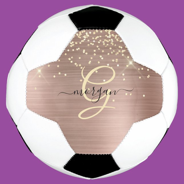 Ballon De Foot Gold Glitter, Gold Monogram, Black Script Name (Créateur téléchargé)