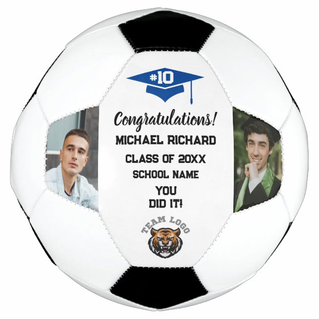 Ballon De Foot Graduation Soccer Personnalisé Photo & Nom Keepsak (Devant)