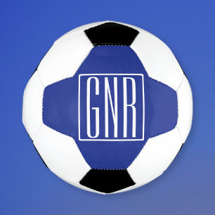 Ballon De Foot Gras moderne 3 initiales Monogramme Blanc sur bl