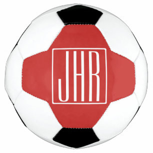 Ballon De Foot Gras moderne 3 initiales Monogramme   Blanc sur ro